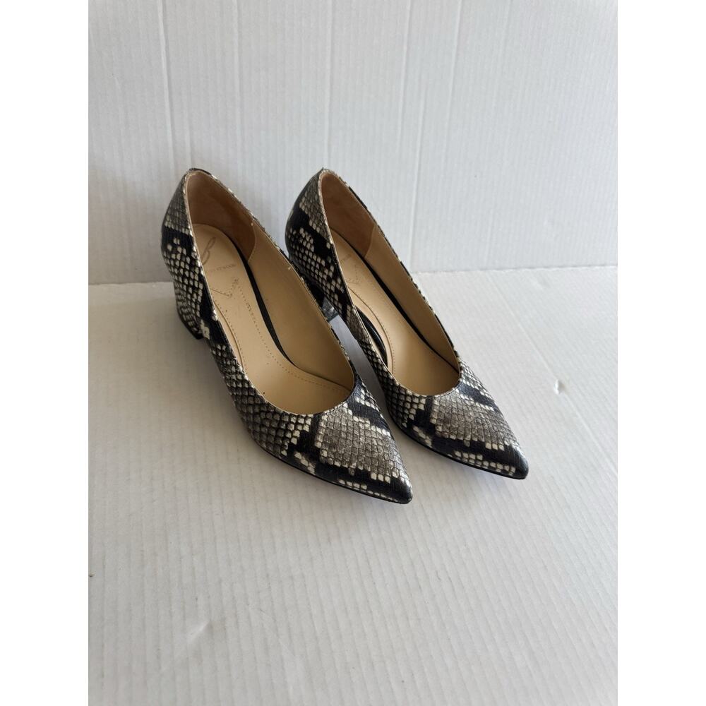 Brian Atwood B-Kacie Gray Leather Snakeskin Print Chunky Block Heel Womens 6